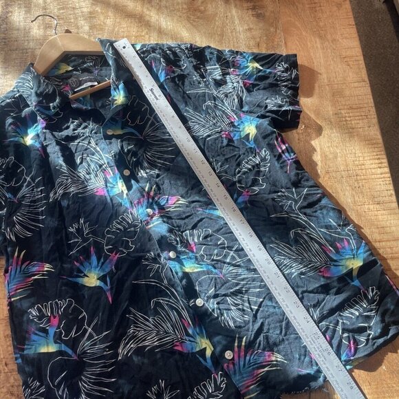 Hawaiian Button Down Aloha Floral Shirt Men L Original Use Black Rayon - Picture 8 of 10
